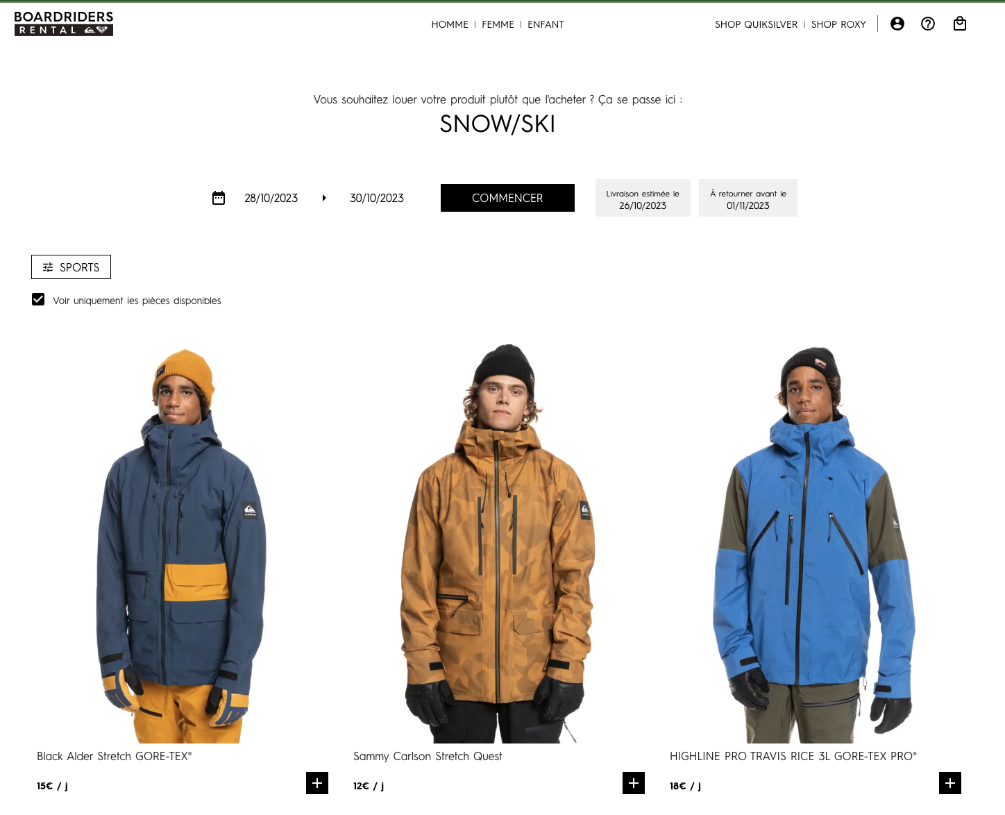 Quiksilver Roxy louent les combinaisons de ski et de surf Lizee